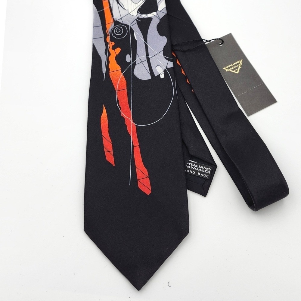Vintage Vitaliano Pancaldi Silk Tie NWT Deadstock Italy Black Red Graphic Art